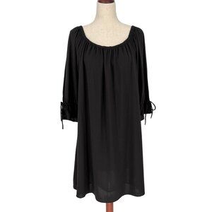 Loft Women Peasant Dress Size M Black Pullover Round Neck Sleeve Ties Flowy Boho